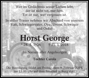 Traueranzeige von Horst George von lausitzer_rundschau