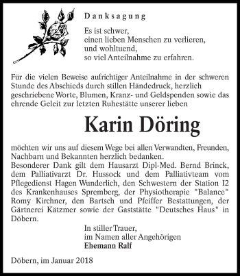 Traueranzeige von Karin Döring von lausitzer_rundschau