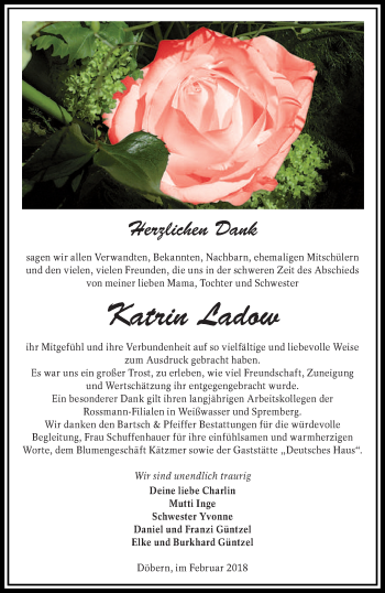 Traueranzeige von Katrin Ladow von lausitzer_rundschau