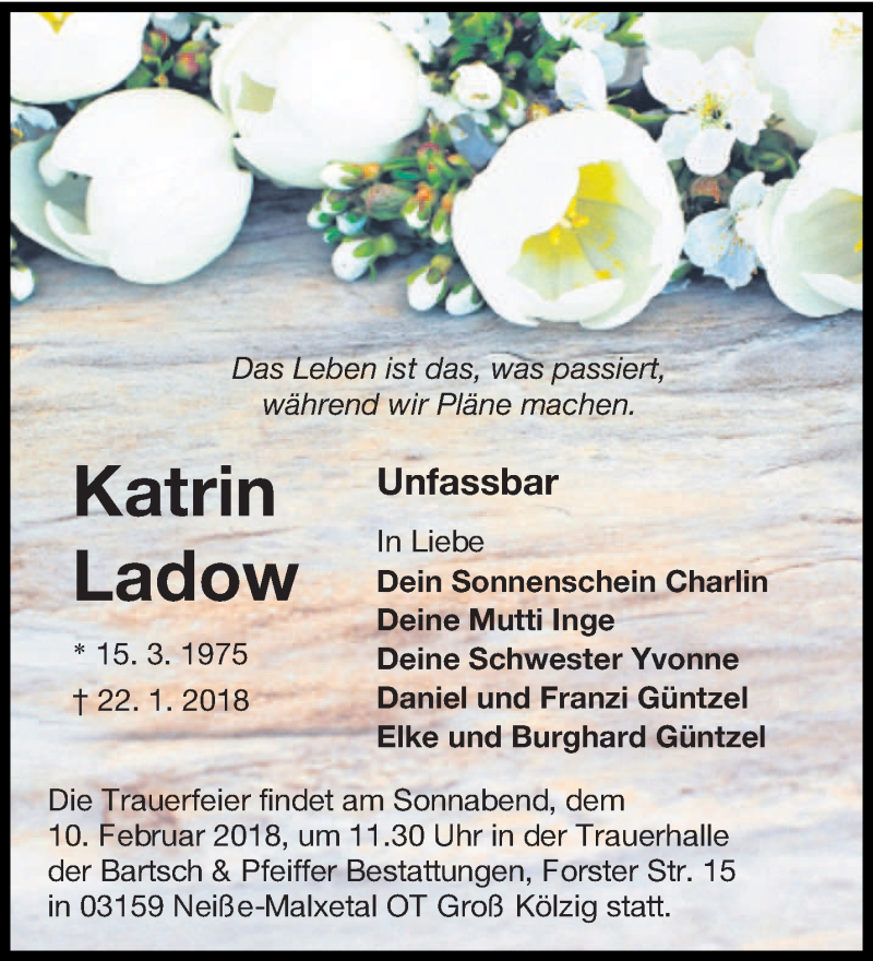  Traueranzeige für Katrin Ladow vom 03.02.2018 aus lausitzer_rundschau