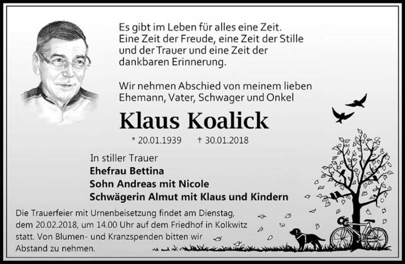  Traueranzeige für Klaus Koalick vom 10.02.2018 aus lausitzer_rundschau