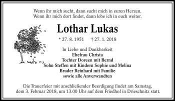 Traueranzeige von Lothar Lukas von lausitzer_rundschau