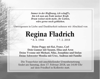 Traueranzeige von Regina Fladrich von lausitzer_rundschau
