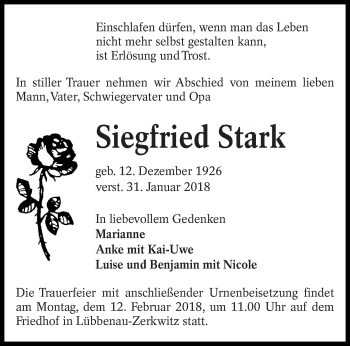Traueranzeige von Siegfried Stark von lausitzer_rundschau
