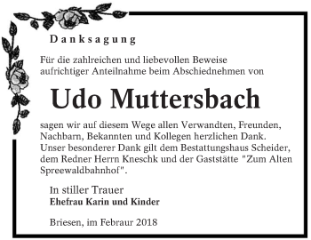 Traueranzeige von Udo Muttersbach von lausitzer_rundschau