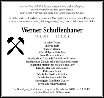 Traueranzeige von Werner Schuffenhauer von lausitzer_rundschau