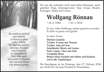 Traueranzeige von Wolfgang Rönnau von lausitzer_rundschau