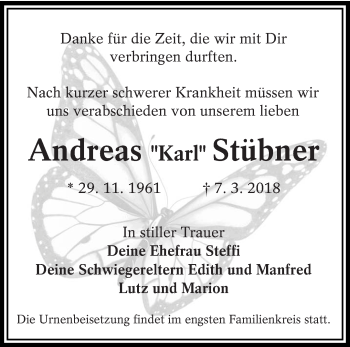 Traueranzeige von Andreas Stübner von lausitzer_rundschau