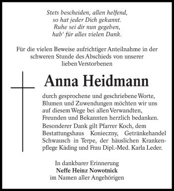 Traueranzeige von Anna Heidmann von lausitzer_rundschau