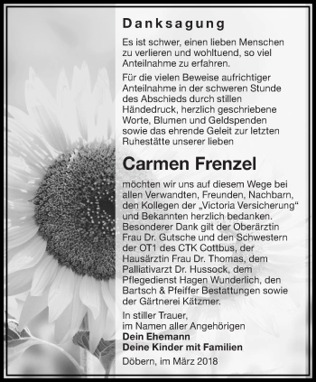 Traueranzeige von Carmen Frenzel von lausitzer_rundschau