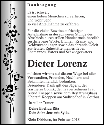 Traueranzeige von Dieter Lorenz von lausitzer_rundschau