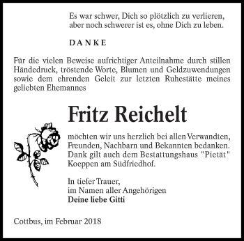 Traueranzeige von Fritz Reichelt von lausitzer_rundschau