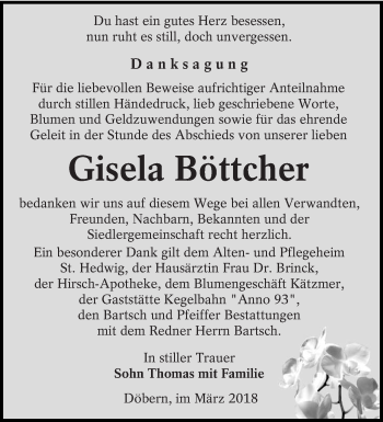 Traueranzeige von Gisela Böttcher von lausitzer_rundschau
