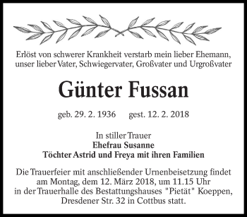 Traueranzeige von Günter Fussan von lausitzer_rundschau