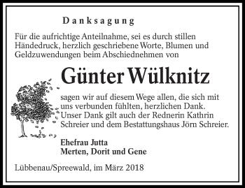 Traueranzeige von Günter Wülknitz von lausitzer_rundschau