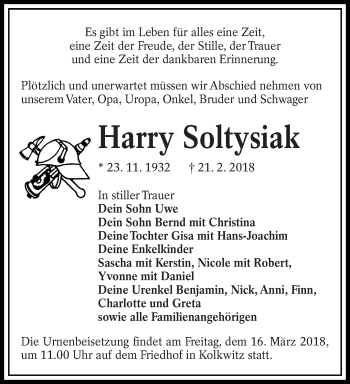 Traueranzeige von Harry Soltysiak von lausitzer_rundschau