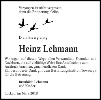 Traueranzeige von Heinz Lehmann von lausitzer_rundschau