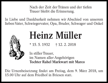 Traueranzeige von Heinz Müller von lausitzer_rundschau