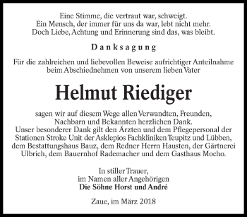 Traueranzeige von Helmut Riediger von lausitzer_rundschau