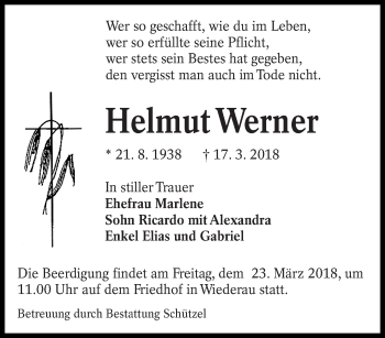 Traueranzeige von Helmut Werner von lausitzer_rundschau