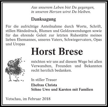 Traueranzeige von Horst Brese von lausitzer_rundschau