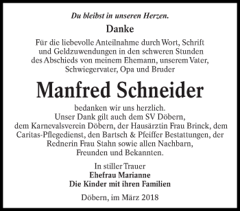 Traueranzeige von Manfred Schneider von lausitzer_rundschau