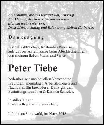 Traueranzeige von Peter Tiebe von lausitzer_rundschau