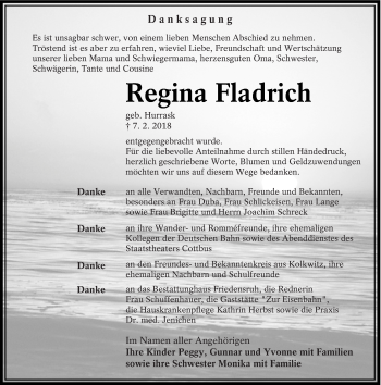 Traueranzeige von Regina Fladrich von lausitzer_rundschau