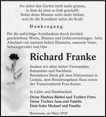 Traueranzeige von Richard Franke von lausitzer_rundschau