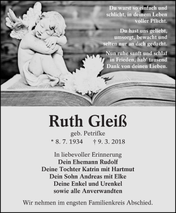 Traueranzeige von Ruth Gleiß von lausitzer_rundschau