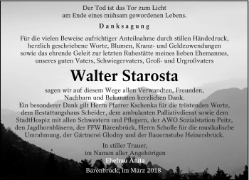 Traueranzeige von Walter Starosta von lausitzer_rundschau