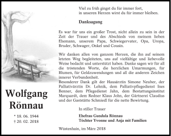 Traueranzeige von Wolfgang Rönnau von lausitzer_rundschau