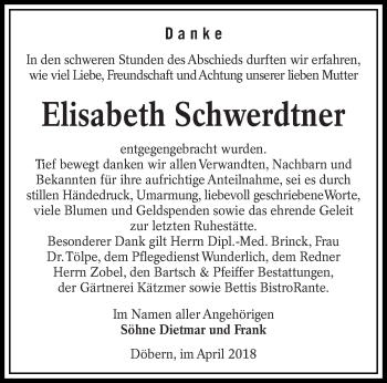 Traueranzeige von Elisabeth Schwerdtner von lausitzer_rundschau