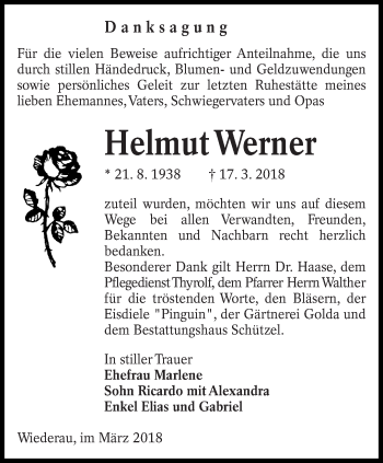 Traueranzeige von Helmut Werner von lausitzer_rundschau