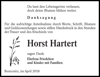 Traueranzeige von Horst Hartert von lausitzer_rundschau