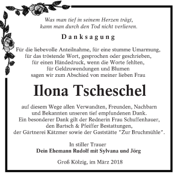 Traueranzeige von Ilona Tscheschel von lausitzer_rundschau