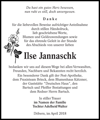 Traueranzeige von Ilse Jannaschk von lausitzer_rundschau