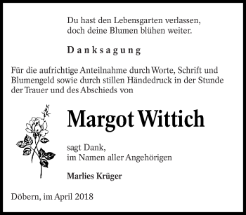 Traueranzeige von Margot Wittich von lausitzer_rundschau