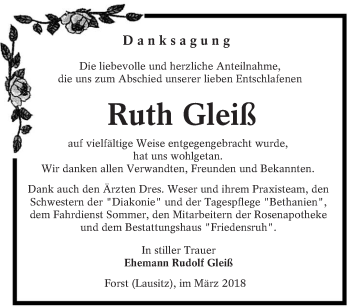 Traueranzeige von Ruth Gleiß von lausitzer_rundschau