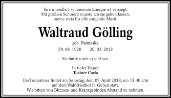 Traueranzeige von Waltraud Gölling von lausitzer_rundschau