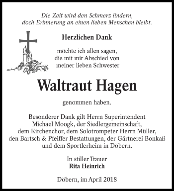 Traueranzeige von Waltraut Hagen von lausitzer_rundschau