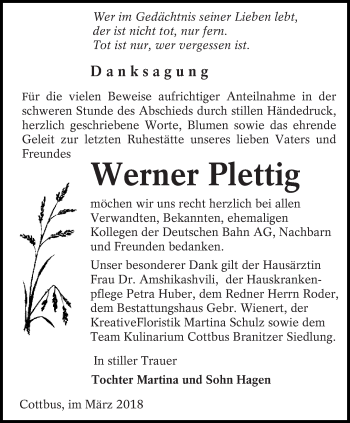 Traueranzeige von Werner Plettig von lausitzer_rundschau