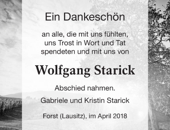 Traueranzeige von Wolfgang Starick von lausitzer_rundschau