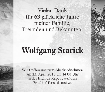 Traueranzeige von Wolfgang Starick von lausitzer_rundschau