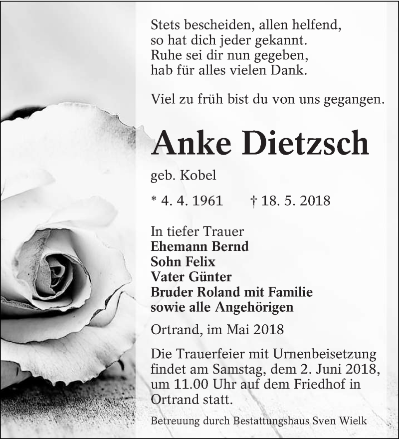  Traueranzeige für Anke Dietzsch vom 24.05.2018 aus lausitzer_rundschau