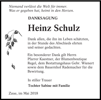 Traueranzeige von Heinz Schulz von lausitzer_rundschau