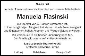 Traueranzeige von Manuela Flasinski von lausitzer_rundschau