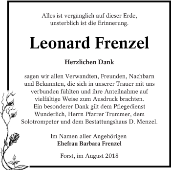 Traueranzeige von Leonard Frenzel von lausitzer_rundschau