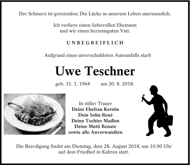  Traueranzeige für Uwe Teschner vom 25.08.2018 aus lausitzer_rundschau