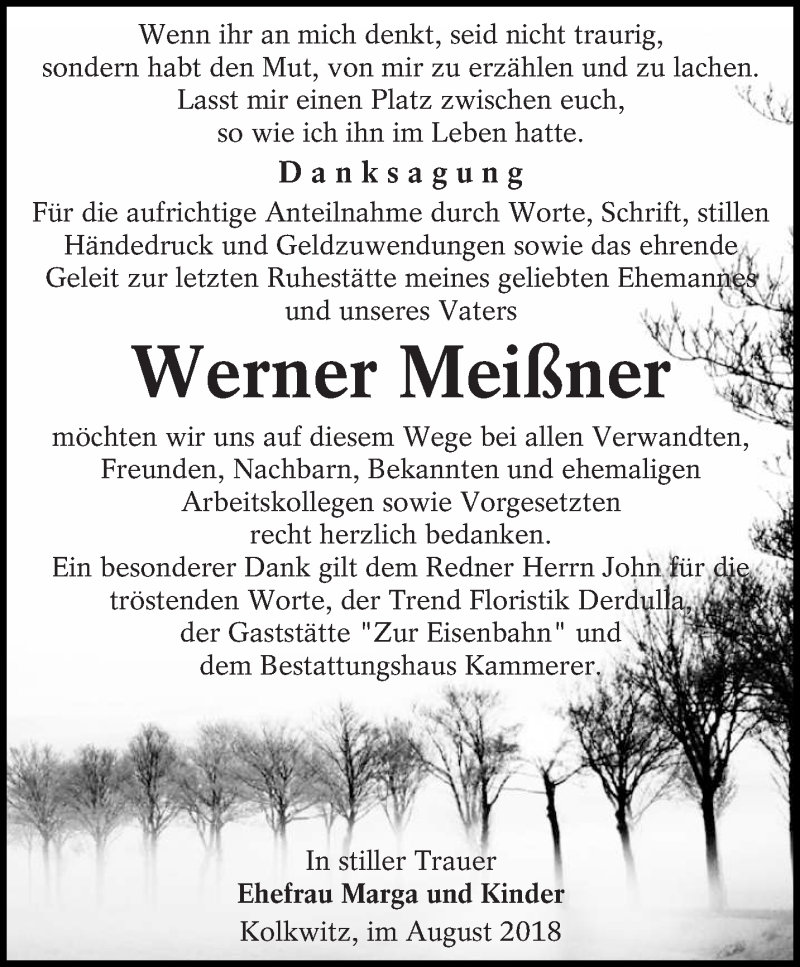  Traueranzeige für Werner Meißner vom 04.08.2018 aus lausitzer_rundschau